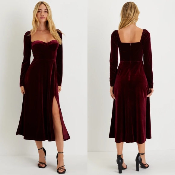Lulus Precious Impression Burgundy Velvet Bustier Midi Dress XL Wedding Party - Picture 1 of 9